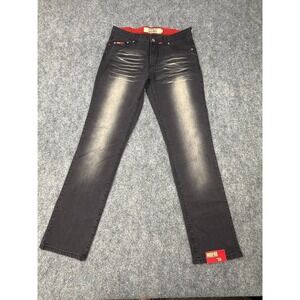 Indigo Red Lux Industrial Denim Faded Black Whiskered Jeans Mens 33x31.5